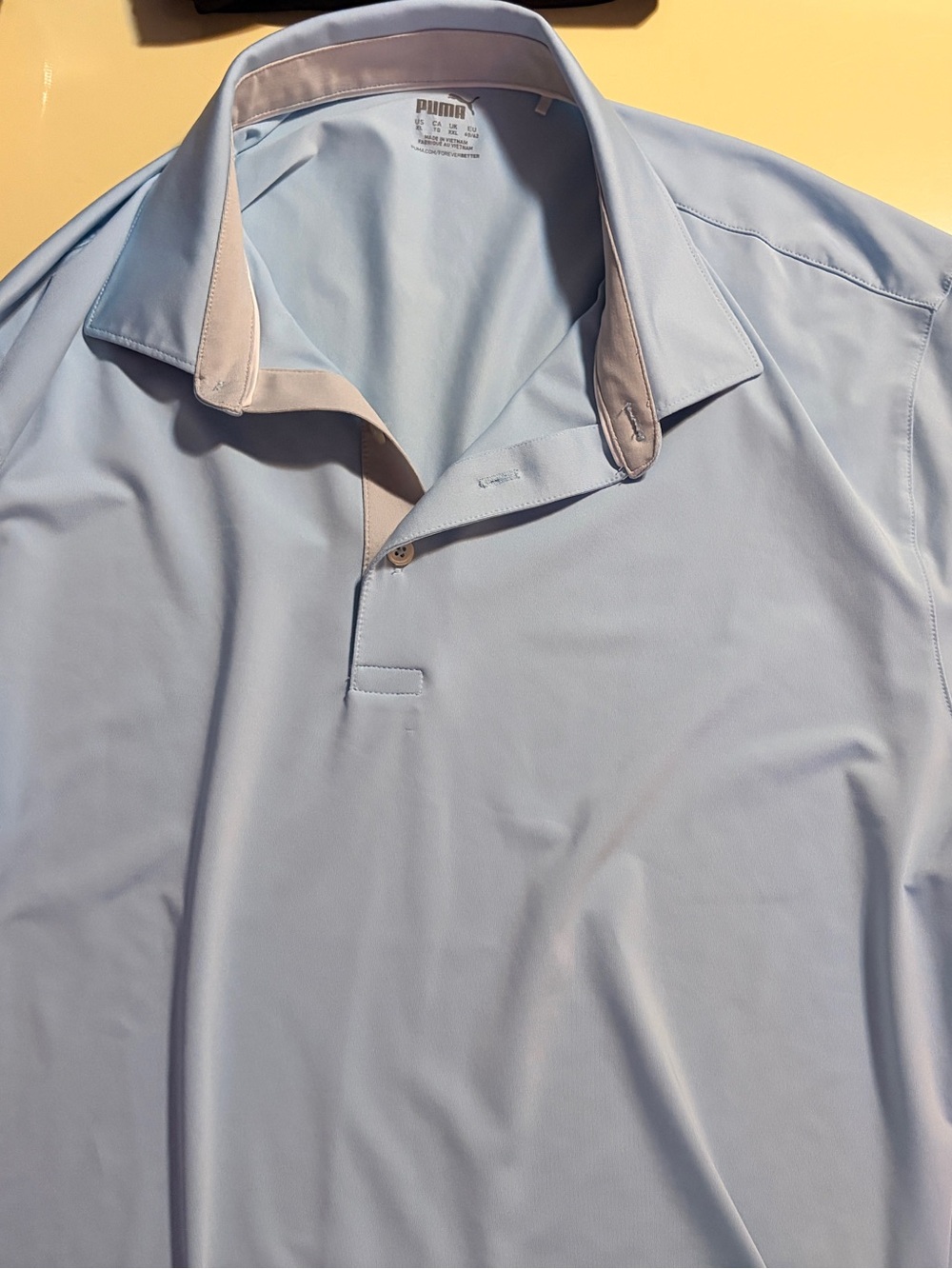 Puma Men’s Light Blue Golf Polo with Cream Contrast Collar Men XL